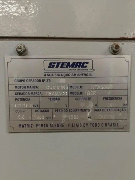 02x Geradores de Energia 2000 kVA Stemac 2008 Motores Cummins KTA 50 2000kVA - Foto 6