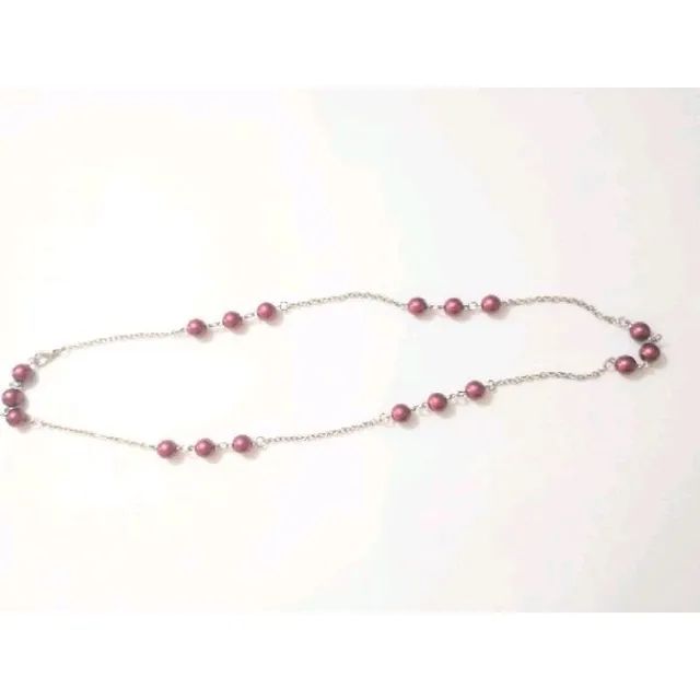 colar corrente prata e pérolas vermelhas - Foto 5