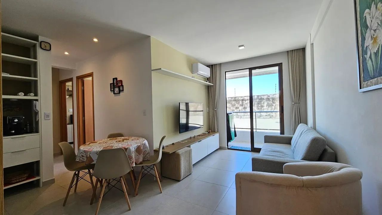 VENDE - Apartamento mobiliado com 51,40m², 2 quartos/suíte, varanda vista mar, 1 vaga - Pr