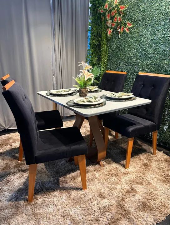 Mesa de Jantar Moderna com 4 Cadeiras 1,20x90 madeira maciça 
