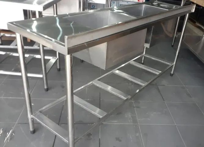 Pia de inox 2 cubas 180x50x86cm - Nova - Foto 3