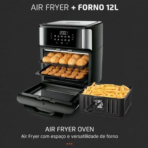Fritadeira Air Fryer Forno Oven 12L, Mondial, Preto/Inox, 2000W, 220V - AFON-12L-BI