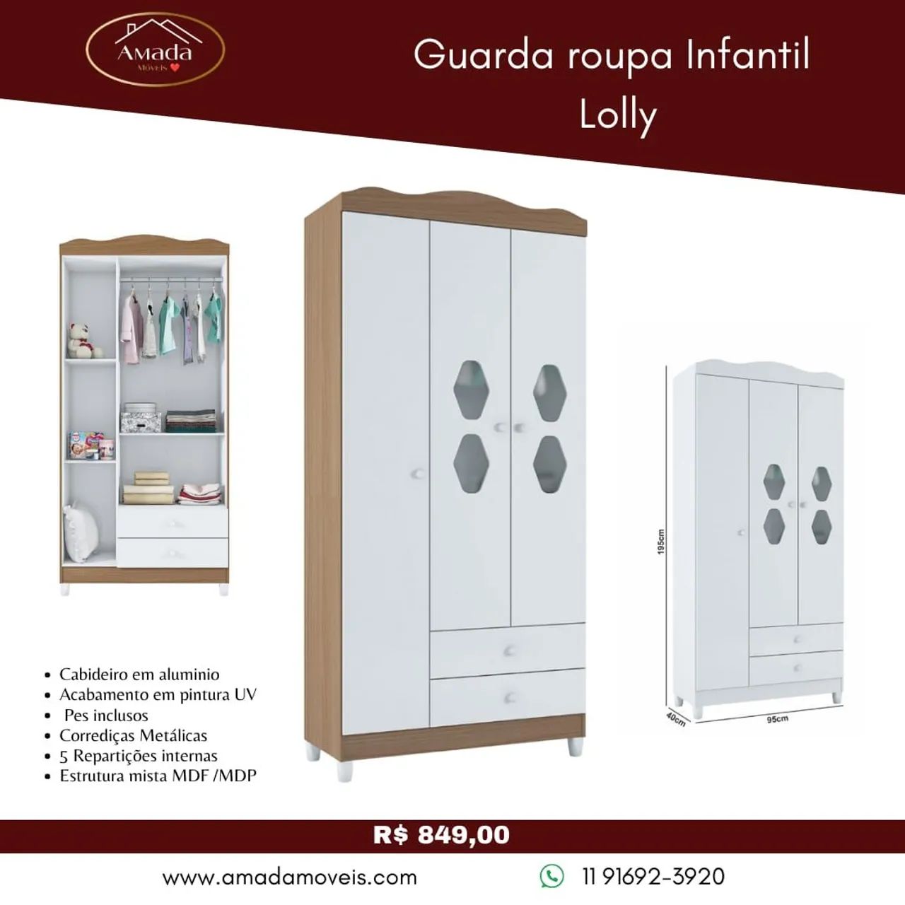 Guarda Roupa Infantil Lolly - Entrega em 3 dias 