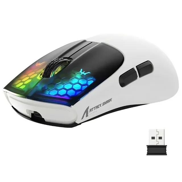 Mouse Gamer Attack Shark X5 Wireless / Bluetooth / RGB - Preto / Branco (GBT-26245-2010)