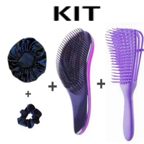 Kit 2 Escovas de Cabelo + Touca de Cetim + Pompom z328 - Foto 3