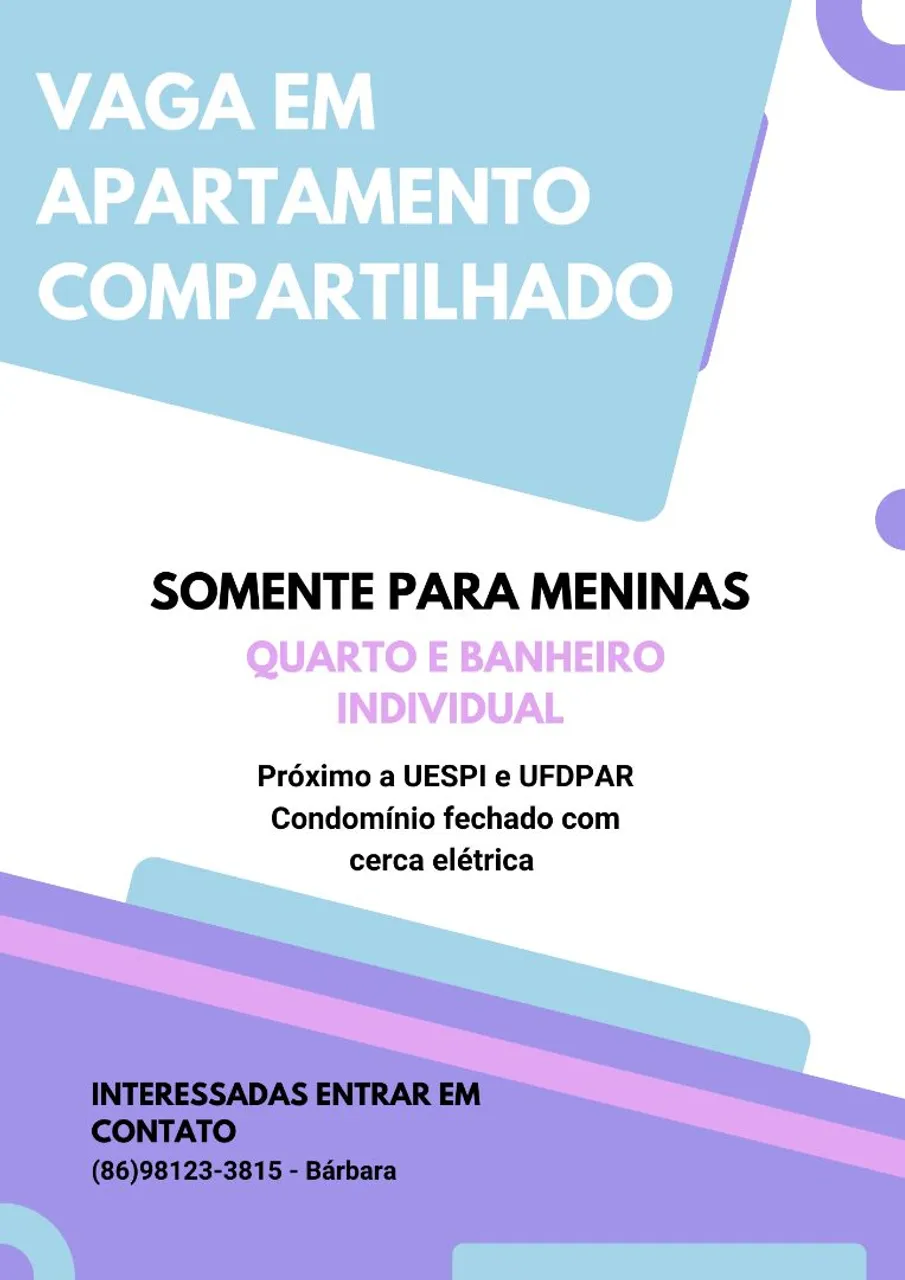 VAGA EM APARTAMENTO COMPARTILHADO