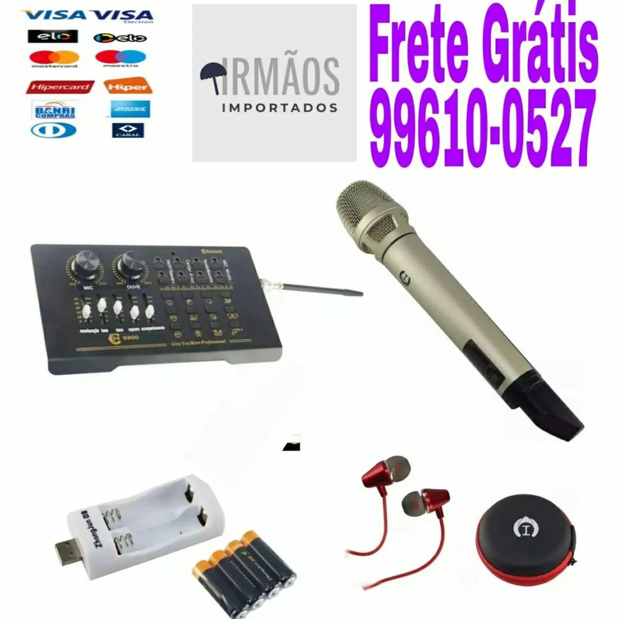 Microfone Sem Fio Placa De Som Portatil Estudio Audio Mixer