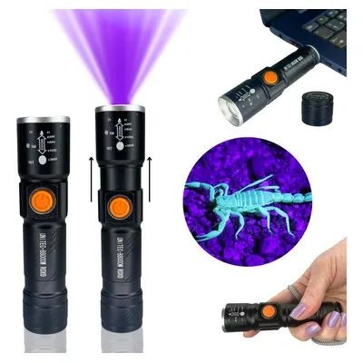 Lanterna Profissional com Luz Negra UV Ultra Violeta Bateria Recarregável