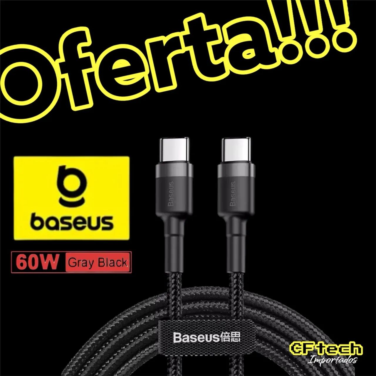 Cabo USB-C Baseus 60W - Carregamento Rápido