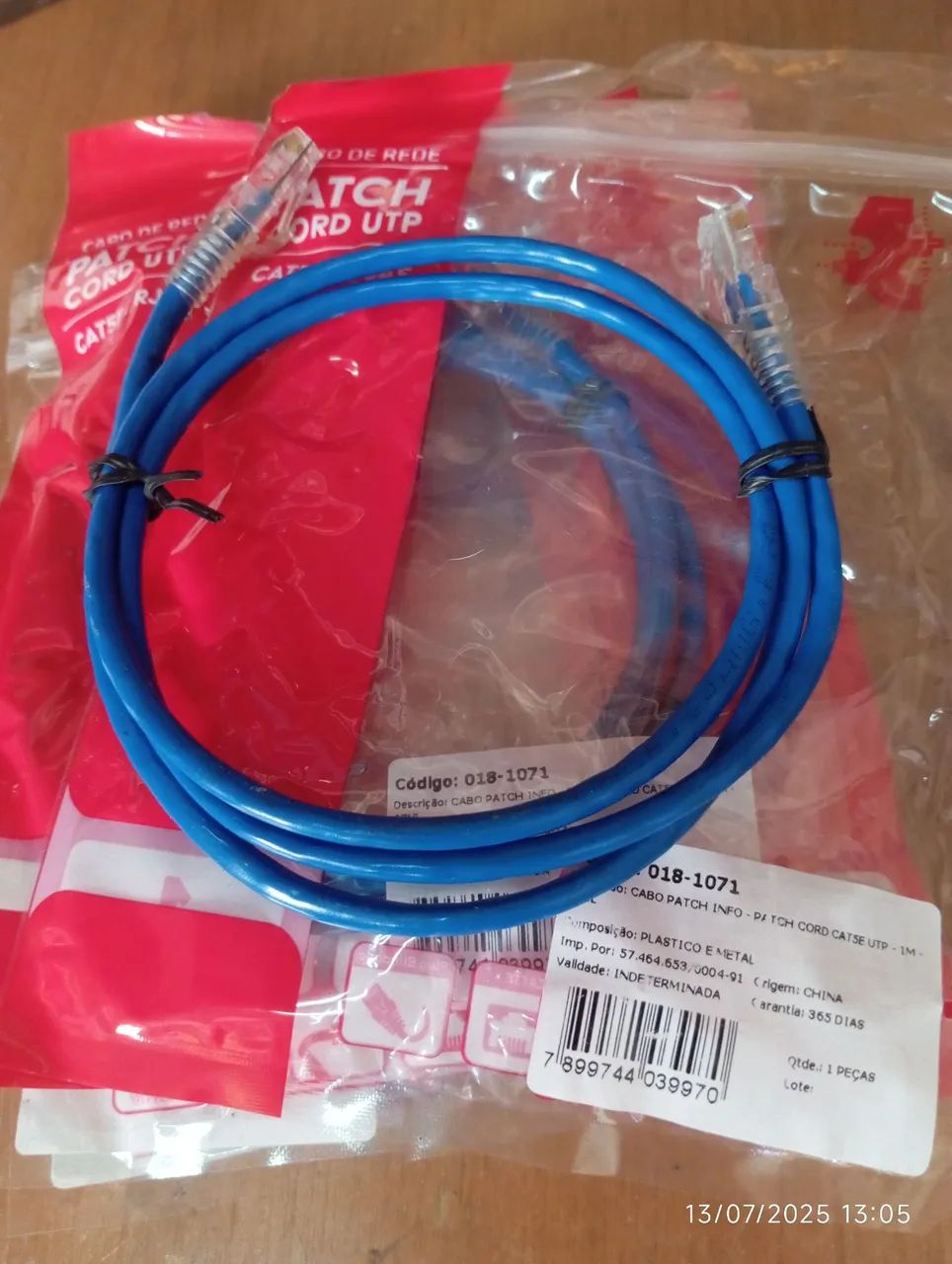 Cabo de Rede Patch Cat5e Cord UTP Azul - kit com 10 unidades 1 MetrosNovo - Foto 4