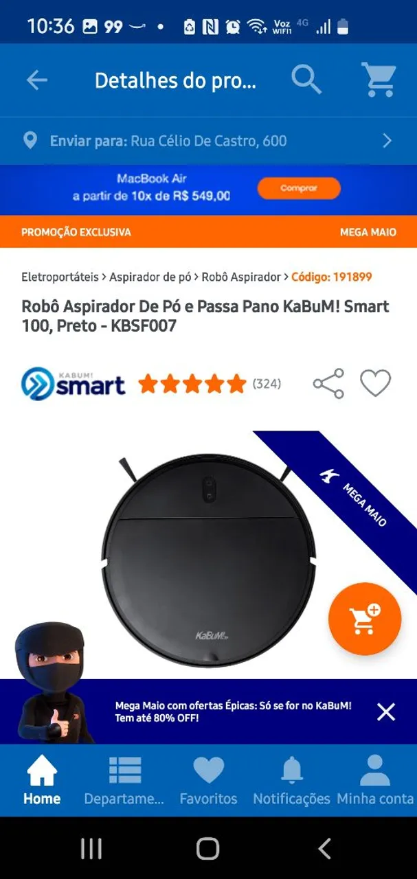 Robô Aspirador KaBuM! Smart 100 - Limpeza Inteligente
