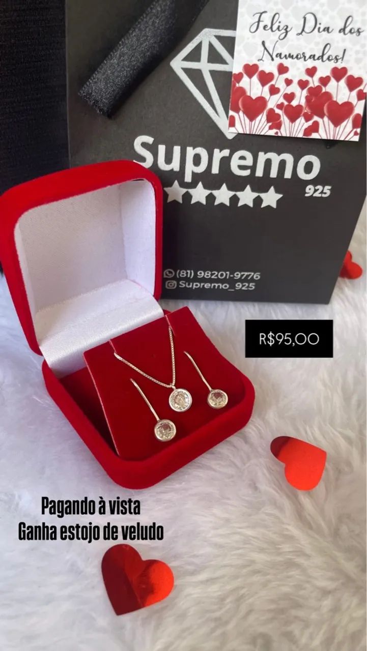 Conjunto de colar e brincos Prata 925 acompanha certificado de garantia 