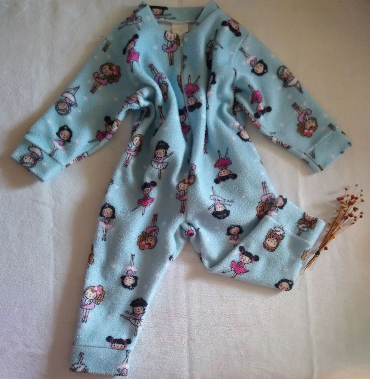 Macacão Pijama Infantil menina veste 2 anos tecido soft quentinho. - Foto 4