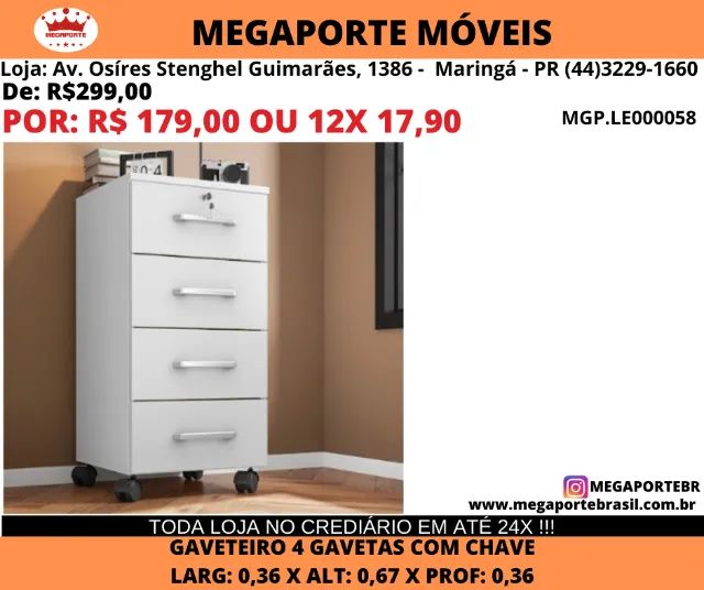 Gaveteiro com Rodinhas 4 Gavetas com Chave - Foto 2