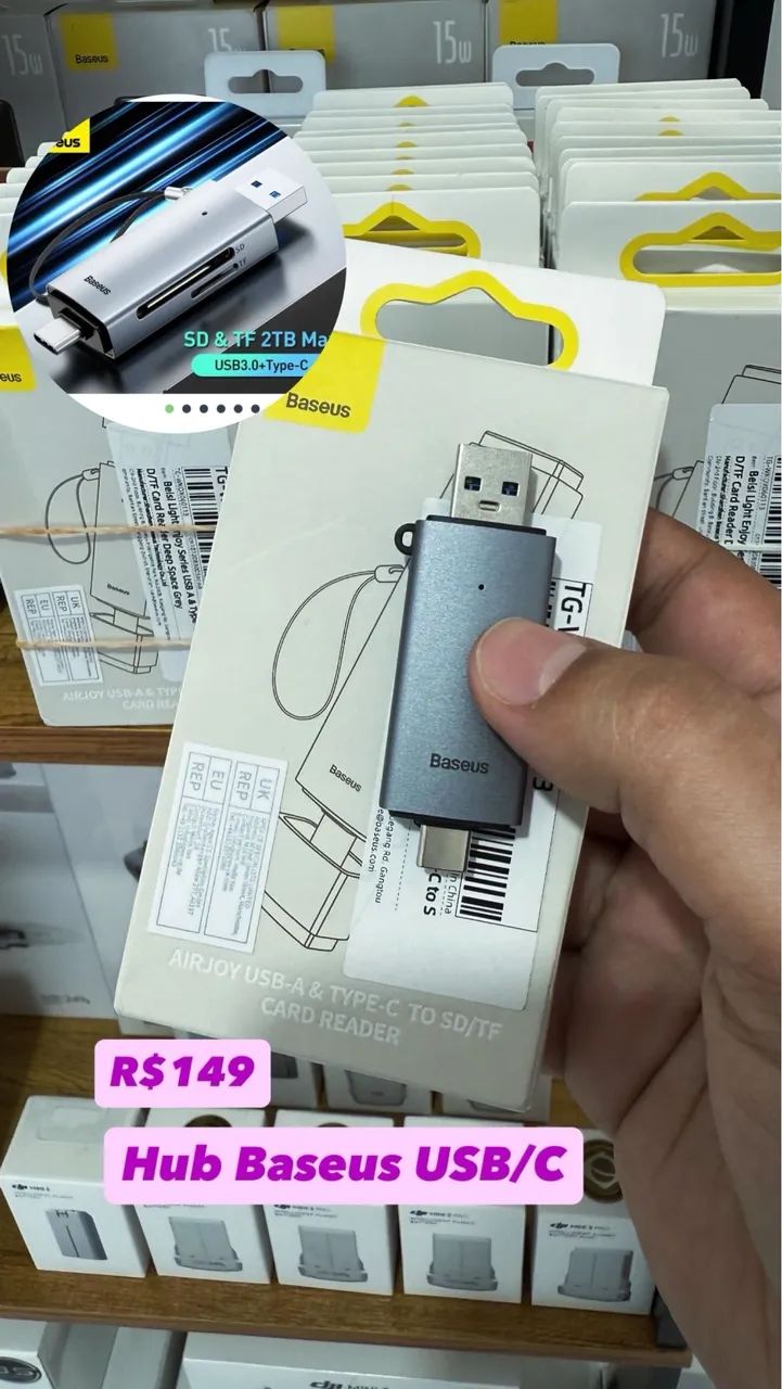 Leitor de Cartão 2 em 1 Baseus 3.0 Metal