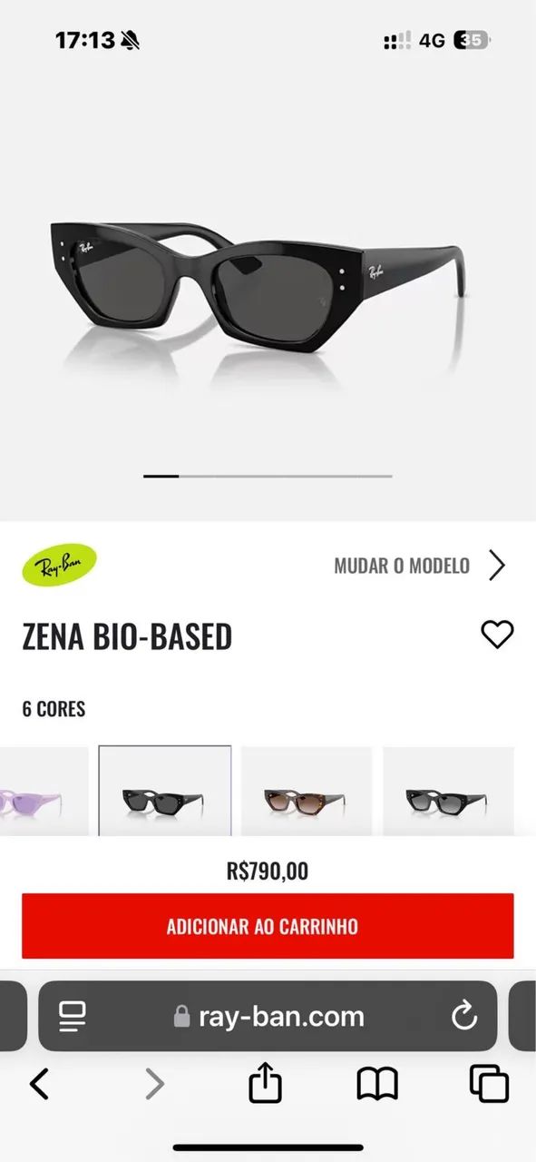 Óculos de sol Ray Ban Zena Bio Based preto - Foto 6