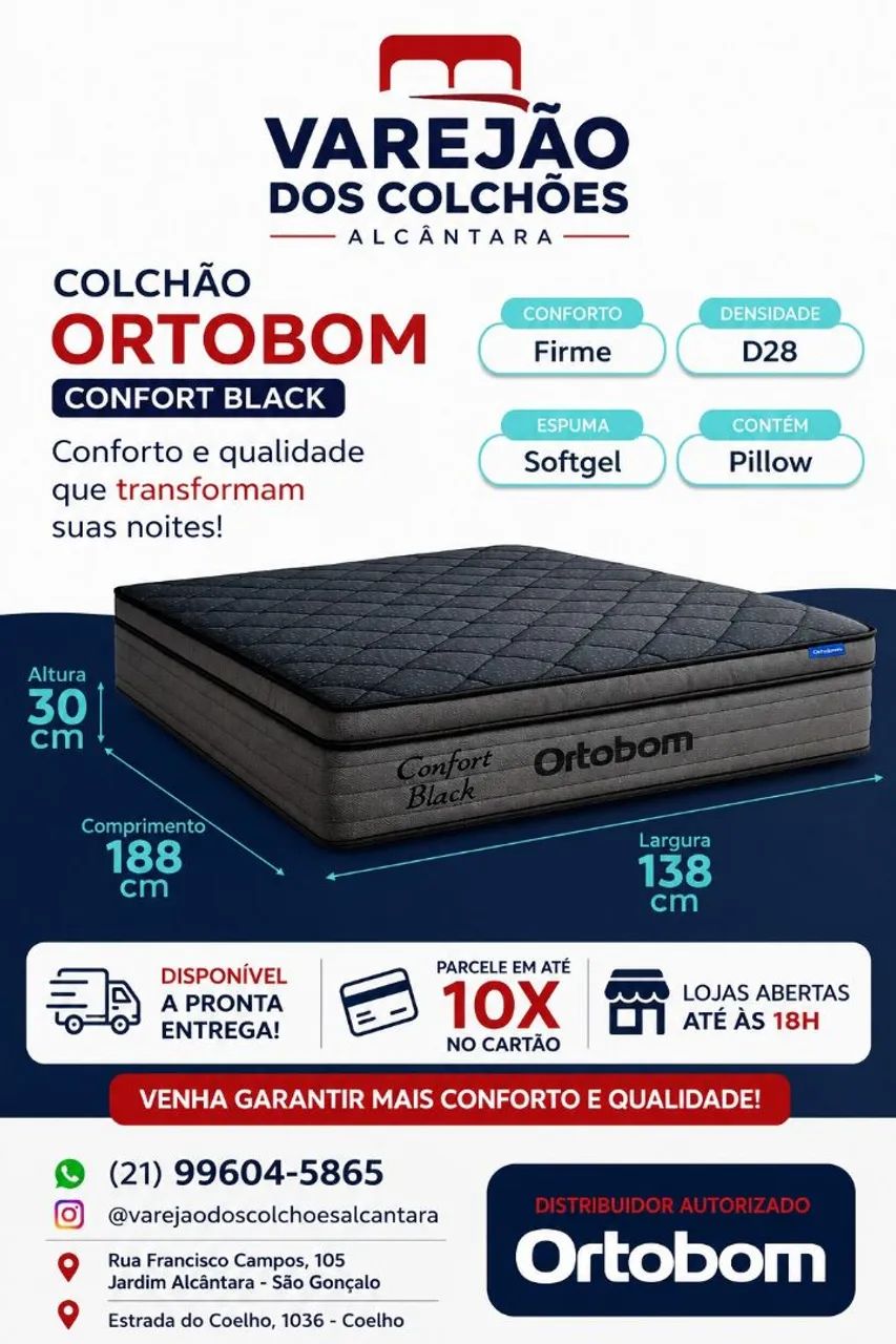 Confort Black Ortobom. Espuma sofá gel 30cm ZAP * 