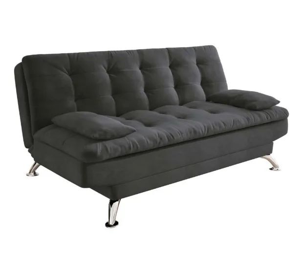 Sofá-Cama 3 Lugares Suede Cinza
