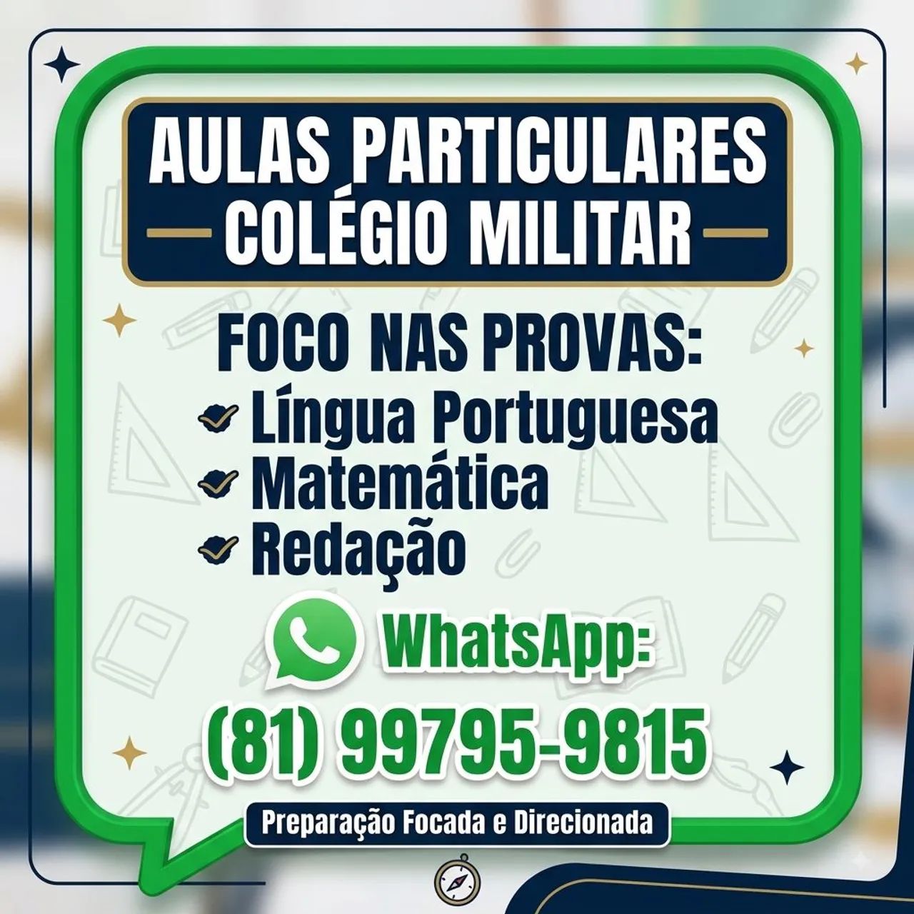 Aulas para prova do colégio militar em Recife 
