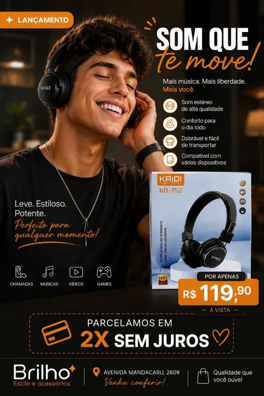Fone de ouvido bluetooth Kaidi 