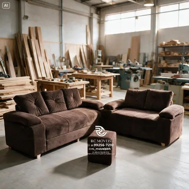 Sofá 2 e 3 Lugares Braço Fofão Suede Cinza Claro D33 Premium - Foto 3