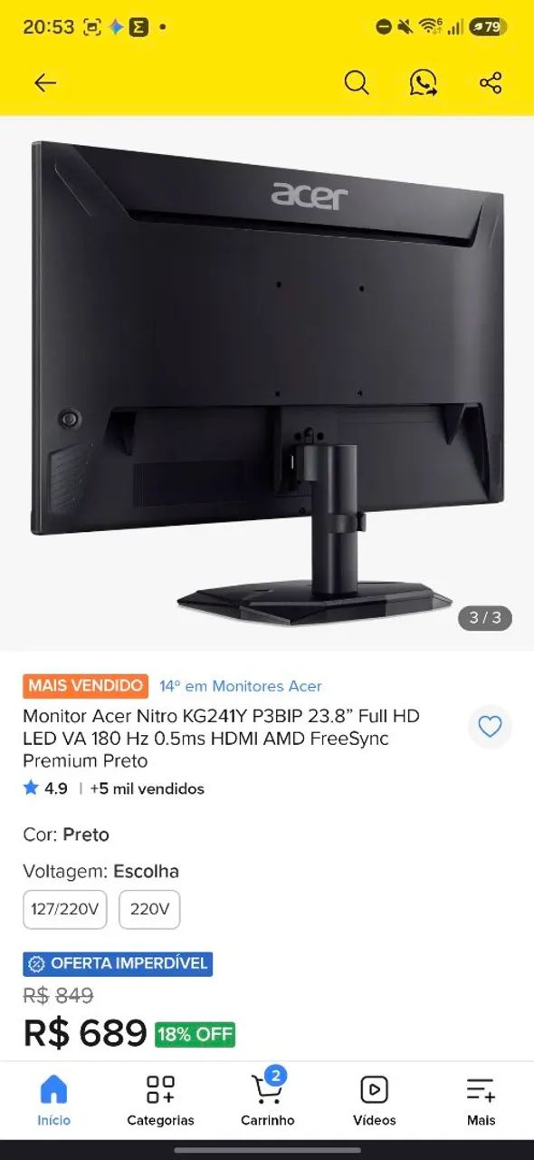 Monitor acer nitro trincado com defeito  - Foto 3