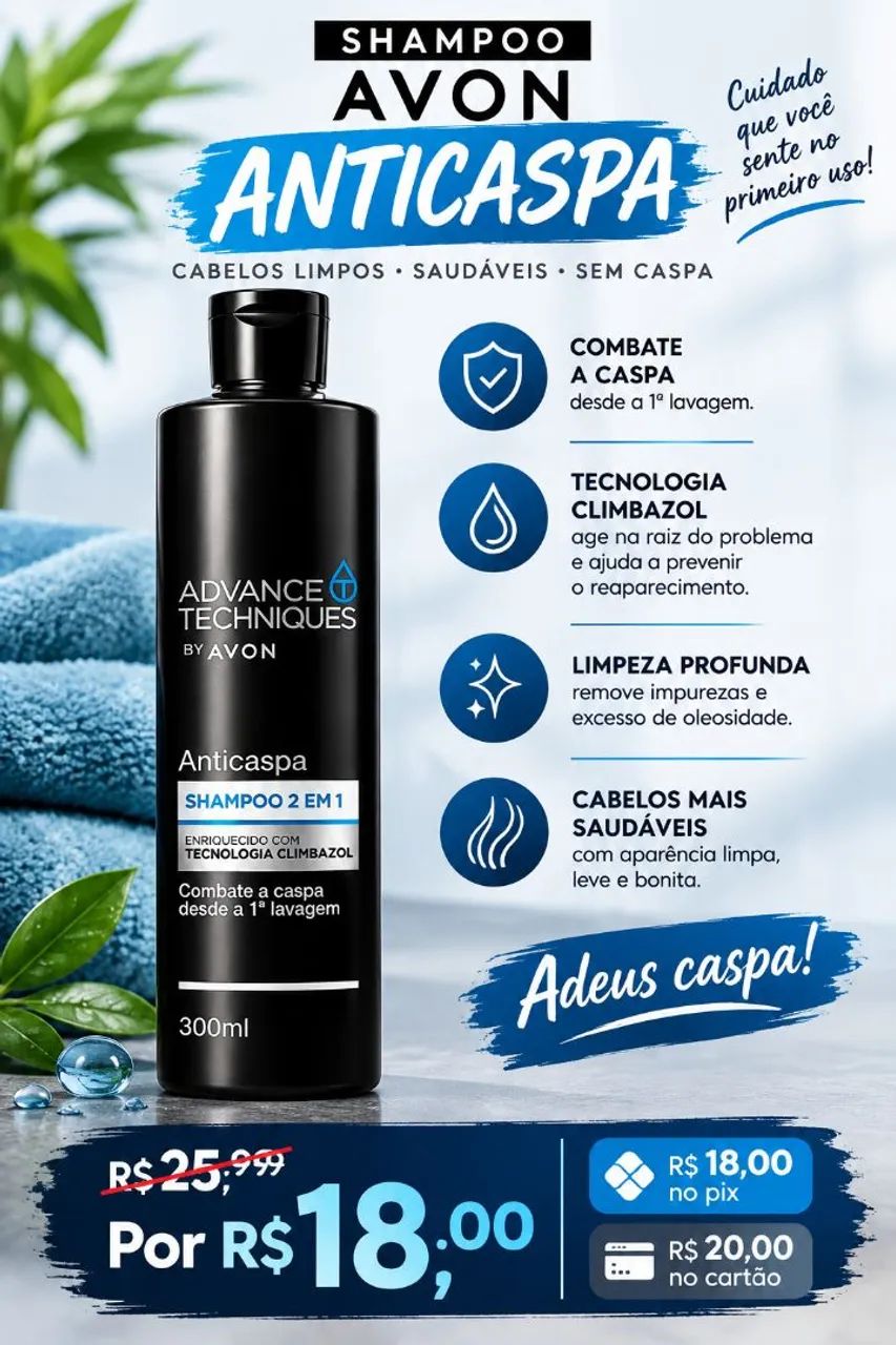 Shampoo anticaspa avon 2 em 1 
