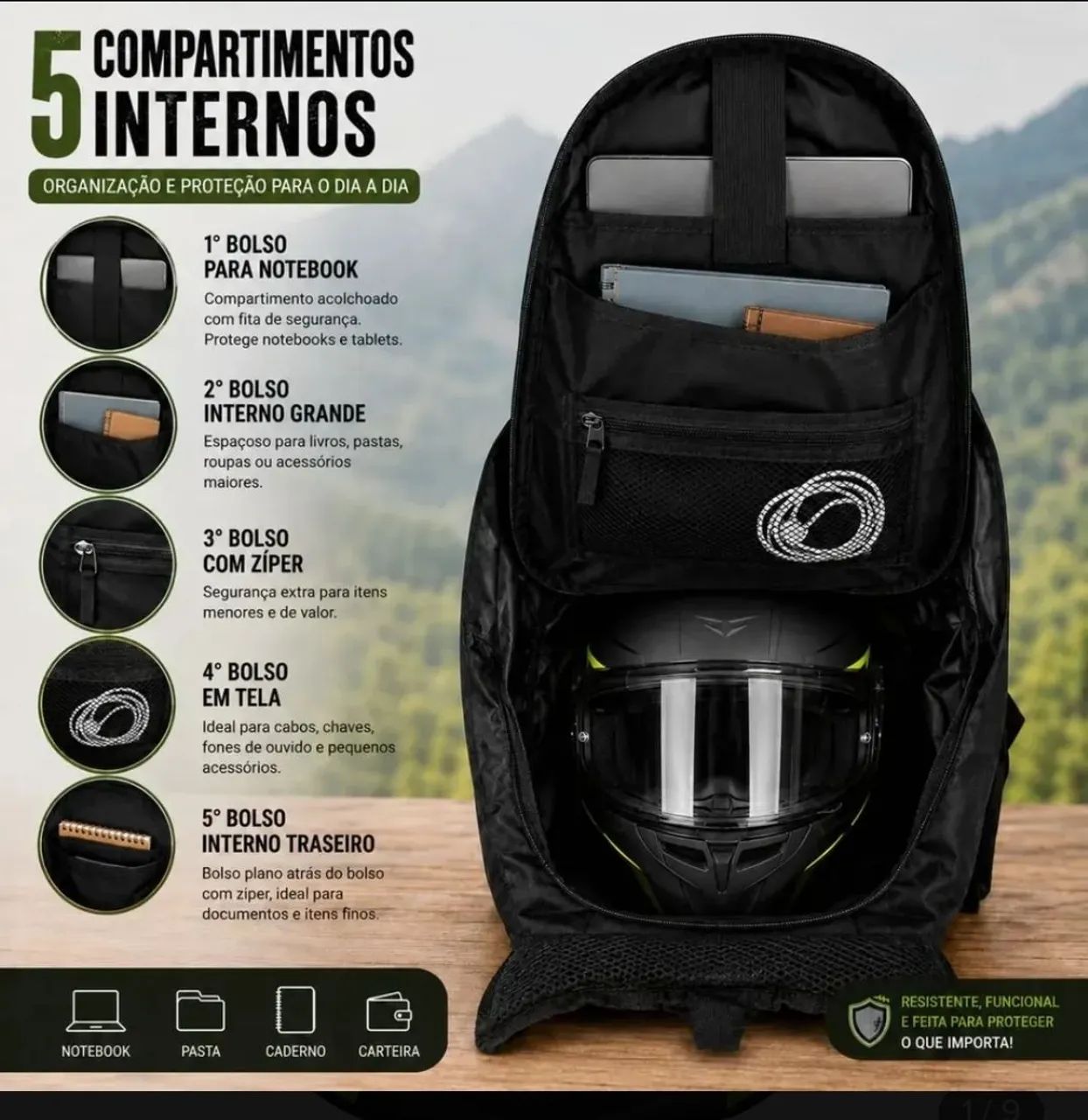 Mochila expansível yepp motoqueiro capacete