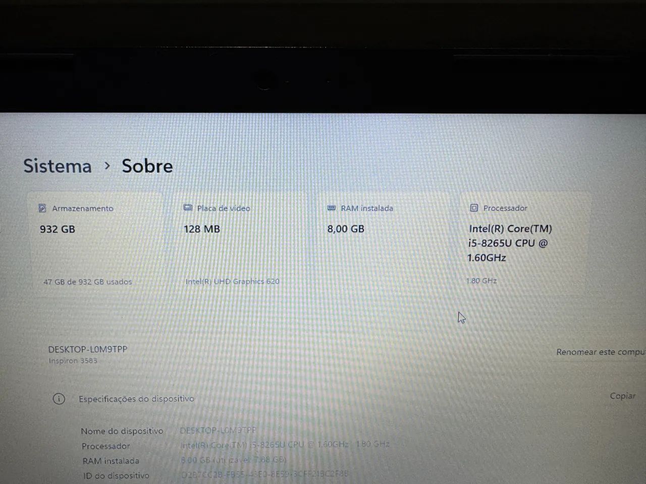 Notebook Dell Inspiron 3583 i5 8ª Geração | 8GB RAM | 1TB - Foto 3