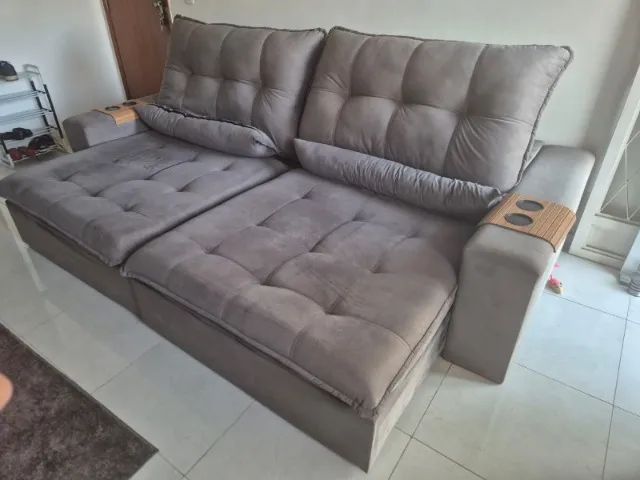 Sofá Retrátil e Reclinável 2,90m Cinza/Grafite  - Foto 2