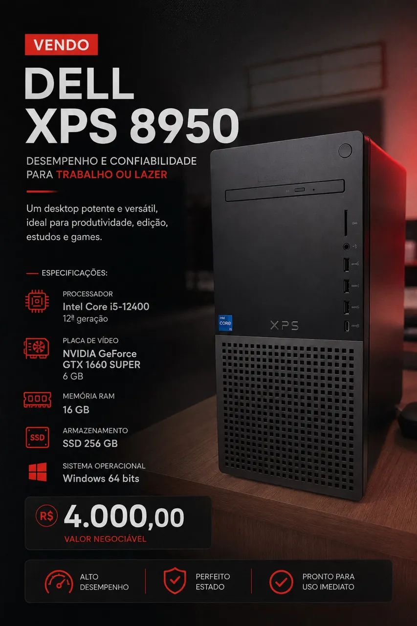 XPS 8950 - PC COMPLETO - I5 12400 - RX 1660 SUPER 6Gb