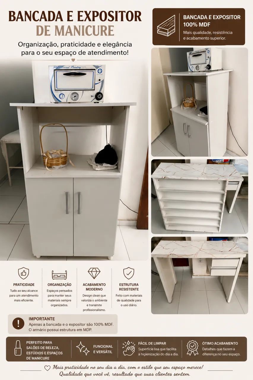 KIT BANCADA, EXPOSITOR E ARMÁRIO DE MANICURE