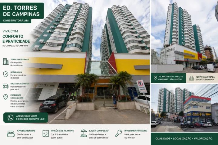 Torres de Campinas - 2d c/suíte e vaga !Andar alto e face leste:Direto com o proprietário 