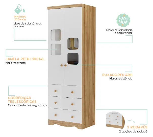 Roupeiro Infantil Lumi 2 Portas, 100% MDF  - Foto 5