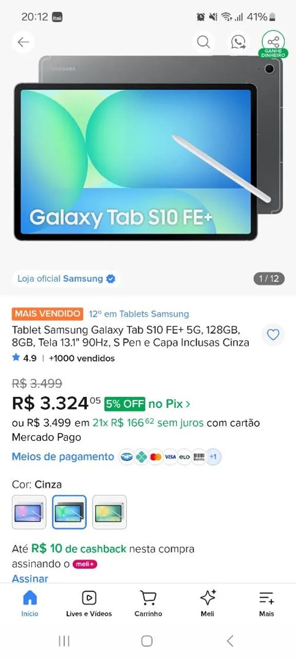 Tablet Samsung S10 FE Plus 5G 