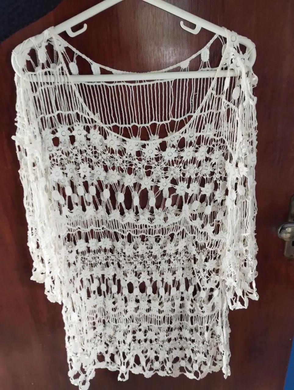 Saída de Praia em Crochê Off-White - Estilo Boho - Foto 2