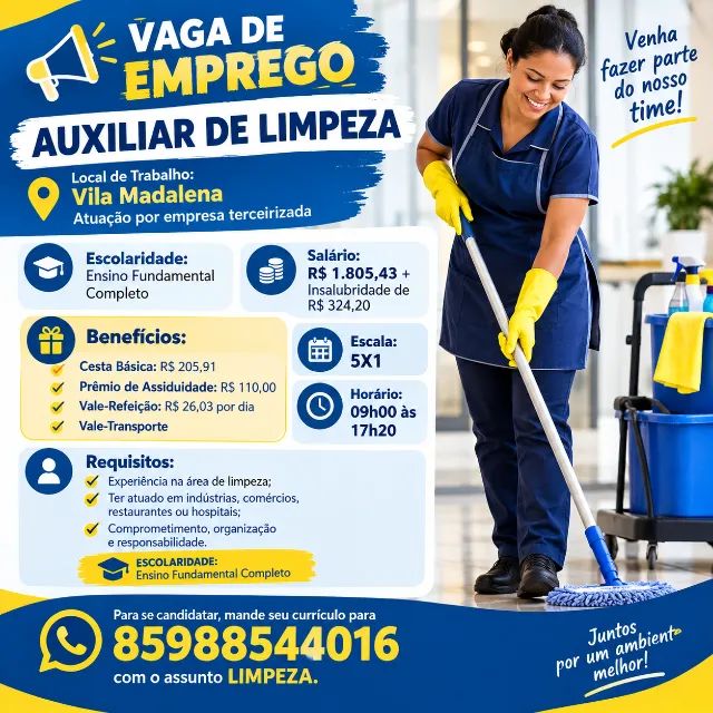 Auxiliar de Limpeza | Vila Madalena, SP