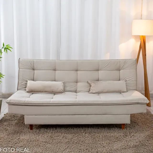 Sofá Cama Premium Veludo Bege. Pronta Entrega. 0704
