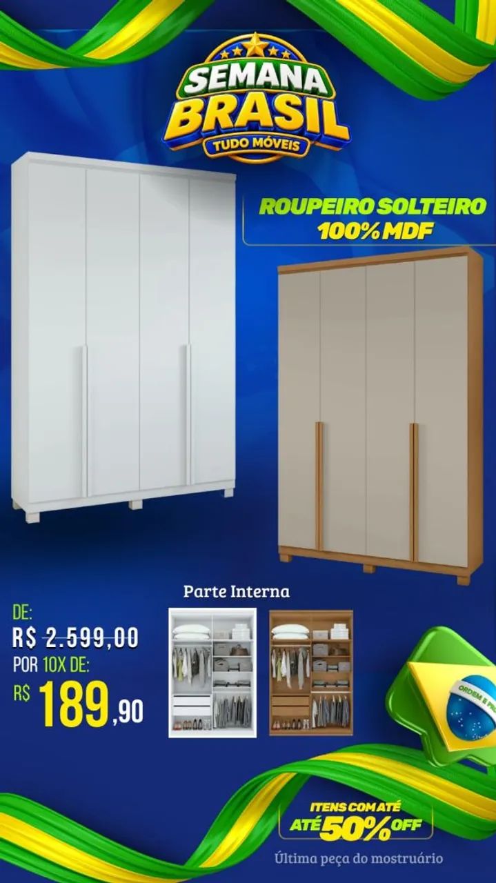 Roupeiro Solteiro 100% MDF