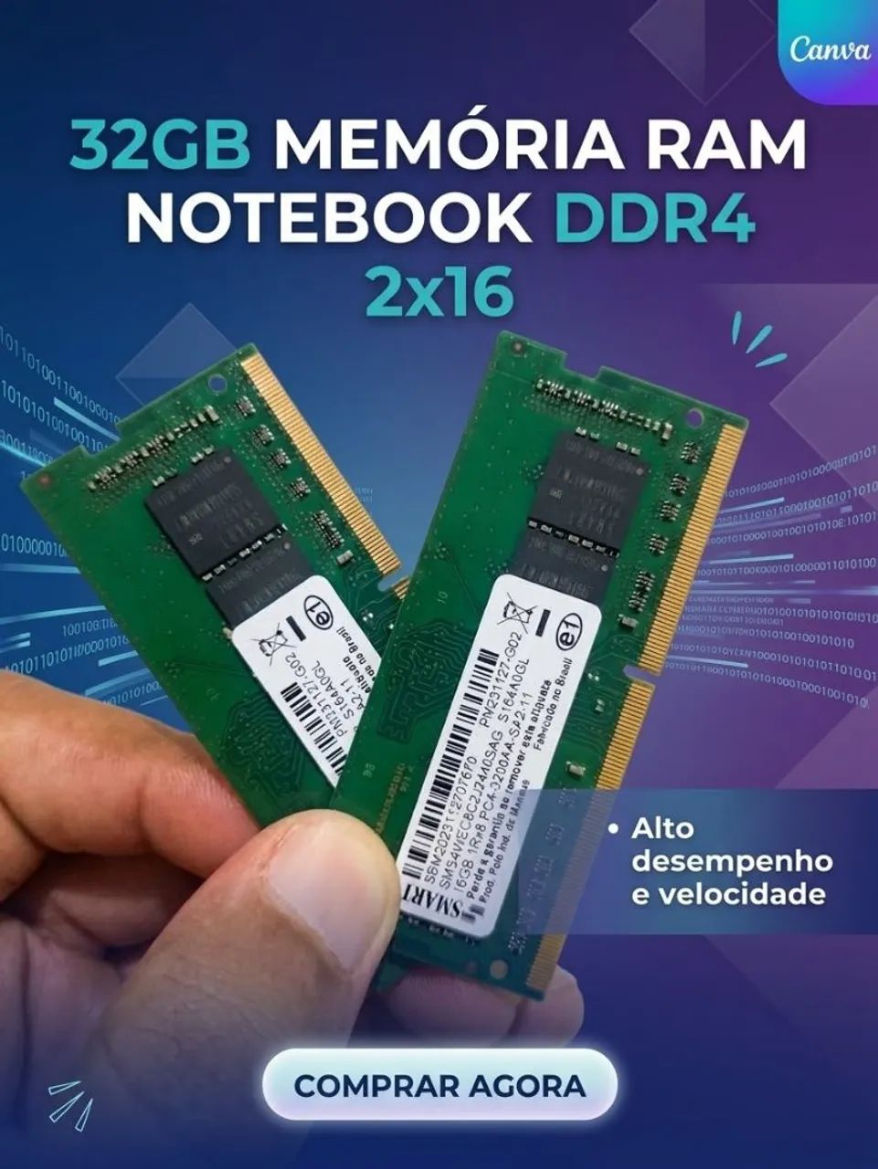32GB De RAM  NOTEBOOK DDR4 2x16 -Oportunidade única 
