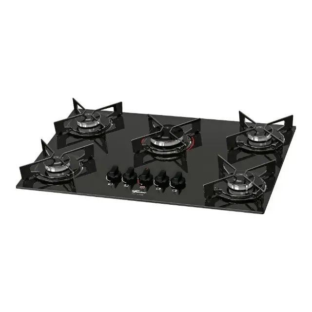 FOGAO COOKTOP FISCHER 5 BOCAS TRAD FIT LINE GAS VIDRO PRETO 26343.57174 - Foto 2