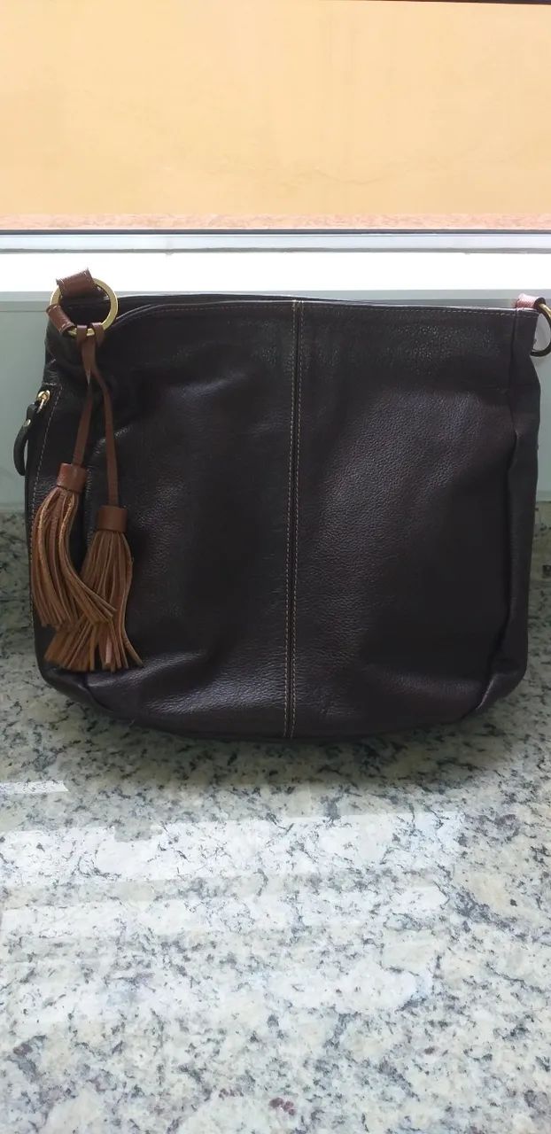 Bolsa de couro marrom da Pelica Couros