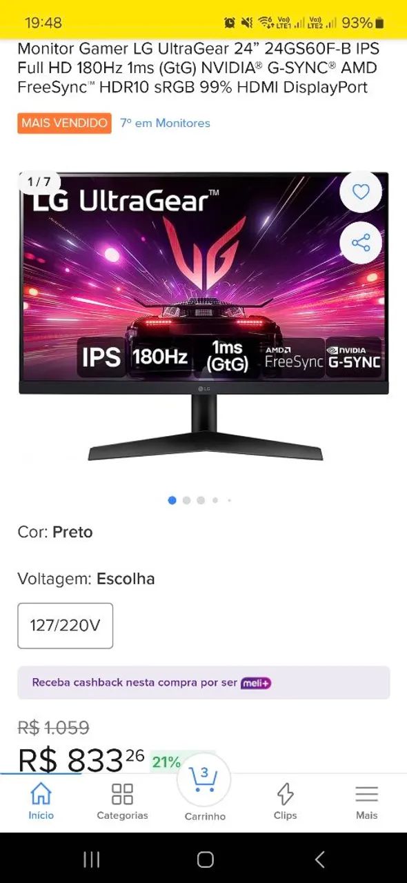 Monitor lg ultragear 24pol 180hz