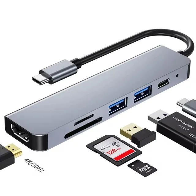Hub Usb C Tipo C 6 em 1 Adaptador Compatível MacBook e Nintendo Switch