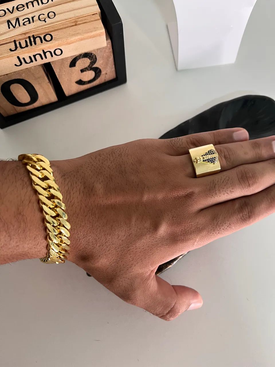 Anel Masculino Banhado a ouro nossa senhora  - Foto 2