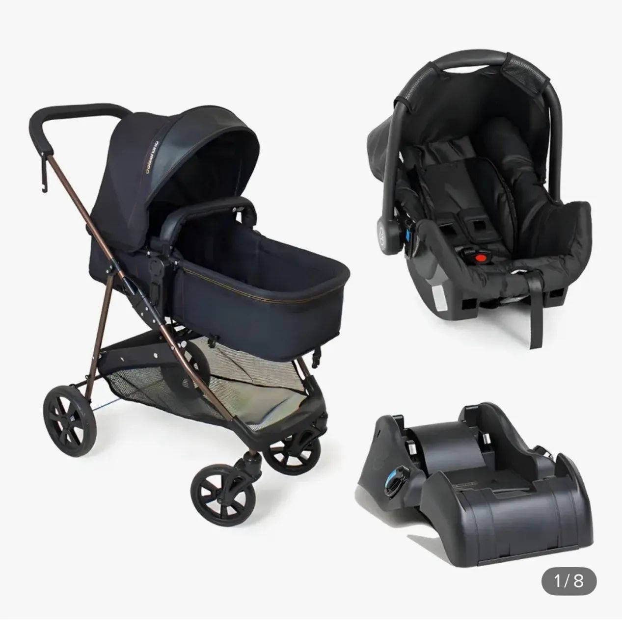 Carrinho de bebê e bebê conforto