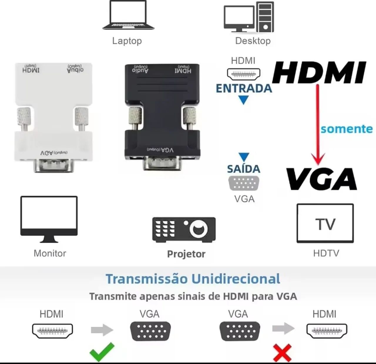 Adaptador HDMI X VGA com cabo de áudio  - Foto 5