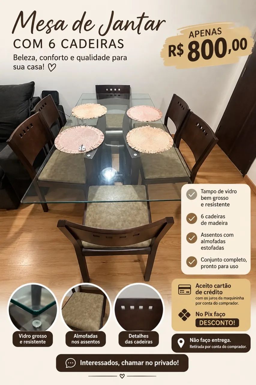 MESA COM TAMPO DE VIDRO - Foto 2