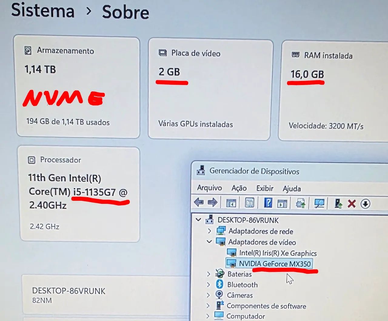 Notebook Lenovo V14 IPS, NF,Ac Cart,i5 11°+GeForceMX350,16GB,SSDNvme256GB+HD 1TB,Wi-Fi5G - Foto 3