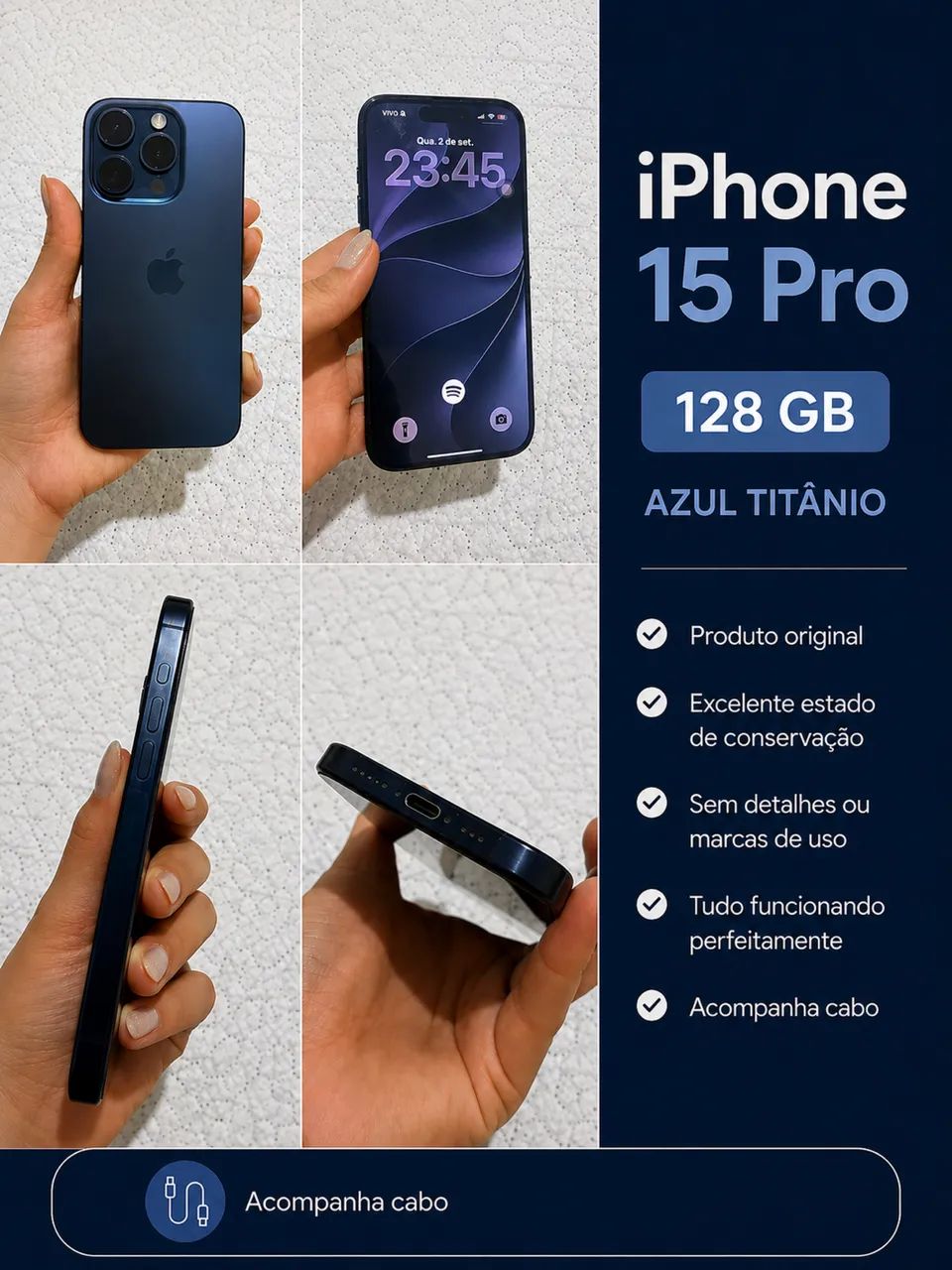 Iphone 15 pro / azul titânio 